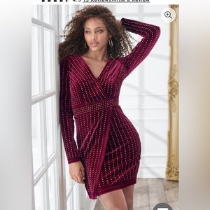 New Venus Burgundy embellished velvet dress .
